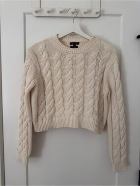 Massimo Dutti 100% Cotton Cable Knit Cropped Sweater Size M